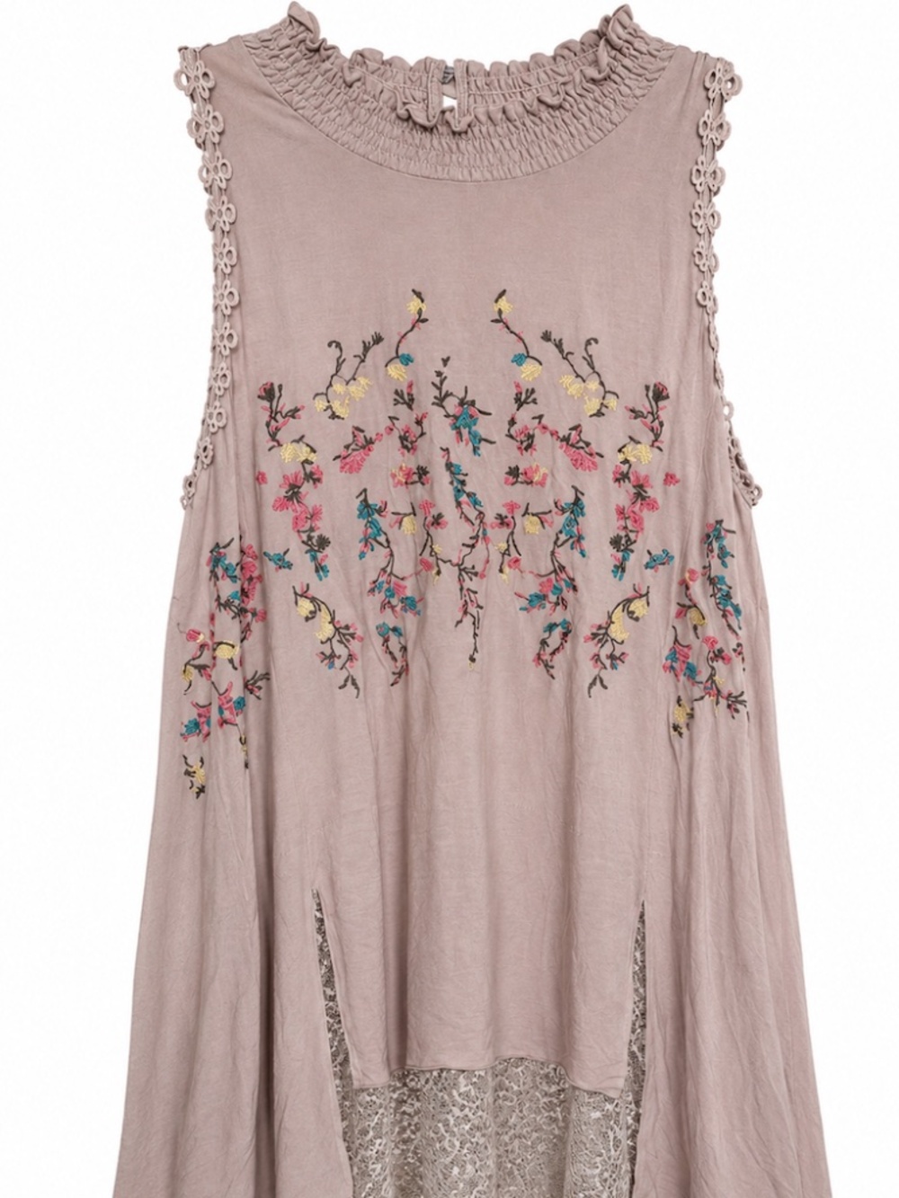 NWOT Pol Size S - Floral Embroidered Mock Neck Top with Lace Bottom
